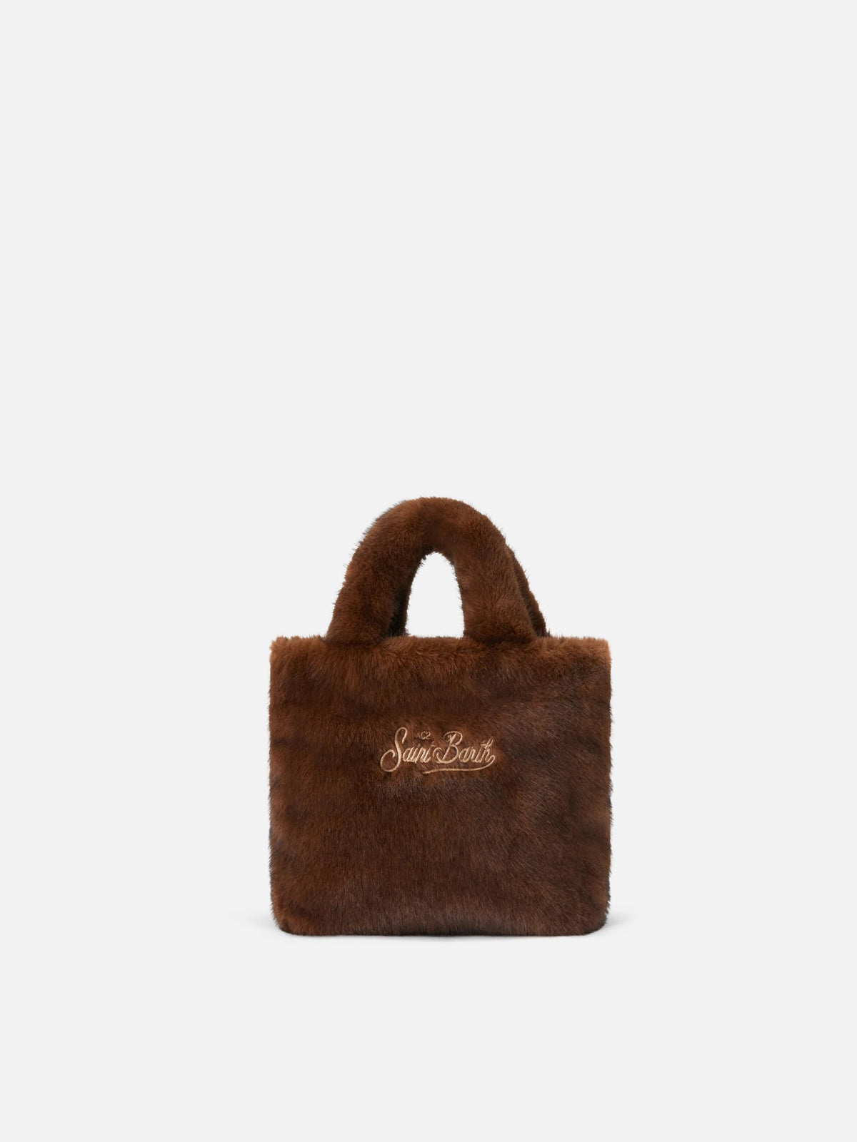 Borsa Mini Vanity Soft marrone in effetto pelliccia con ricamo logo<BR/> VAMI021 00217M MC2 SAINT BARTH