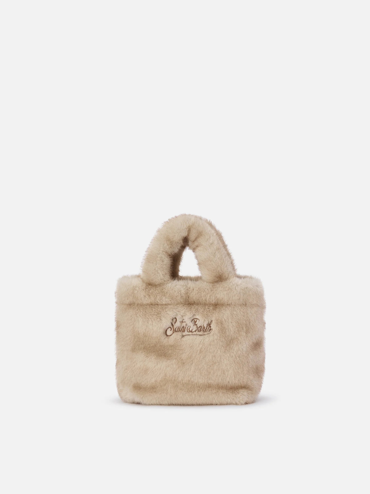 Borsa Mini Vanity Soft beige in effetto pelliccia con ricamo logo<BR/> VAMI021 00219M MC2 SAINT BARTH