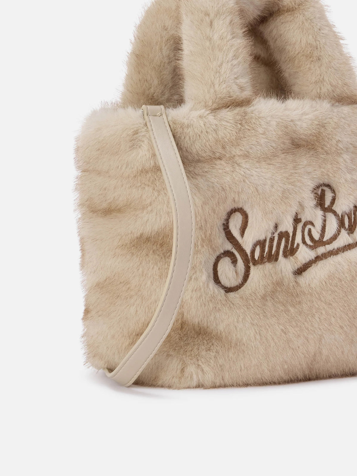 Borsa Mini Vanity Soft beige in effetto pelliccia con ricamo logo<BR/> VAMI021 00219M MC2 SAINT BARTH