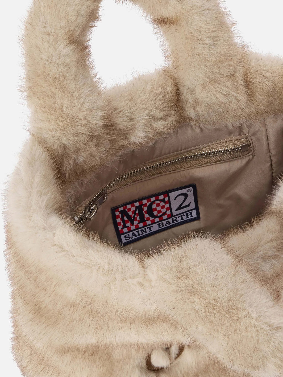 Borsa Mini Vanity Soft beige in effetto pelliccia con ricamo logo<BR/> VAMI021 00219M MC2 SAINT BARTH