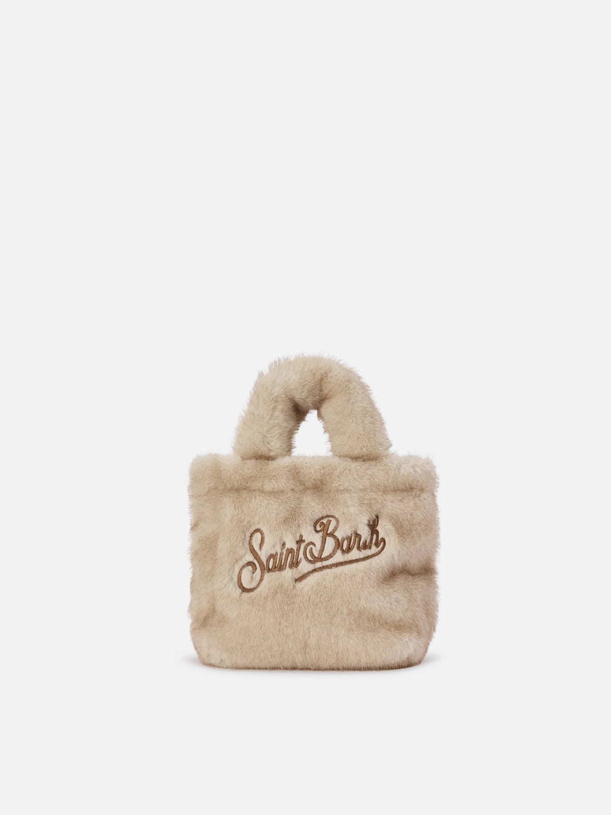 Borsa Mini Vanity Soft beige in effetto pelliccia con ricamo logo<BR/> VAMI021 00219M MC2 SAINT BARTH