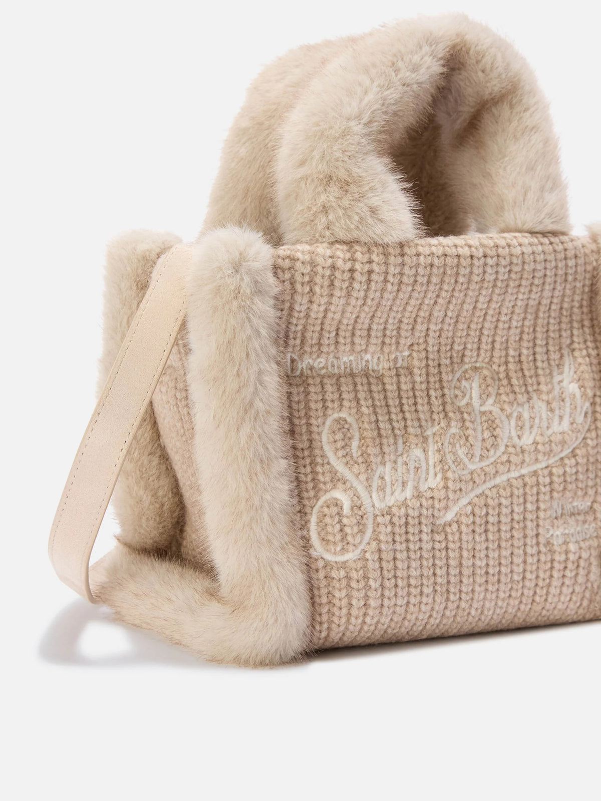 Borsa Mini Vanity beige effetto montone a costine con manici effetto pelliccia<BR/> VAMI022 00521M MC2 SAINT BARTH