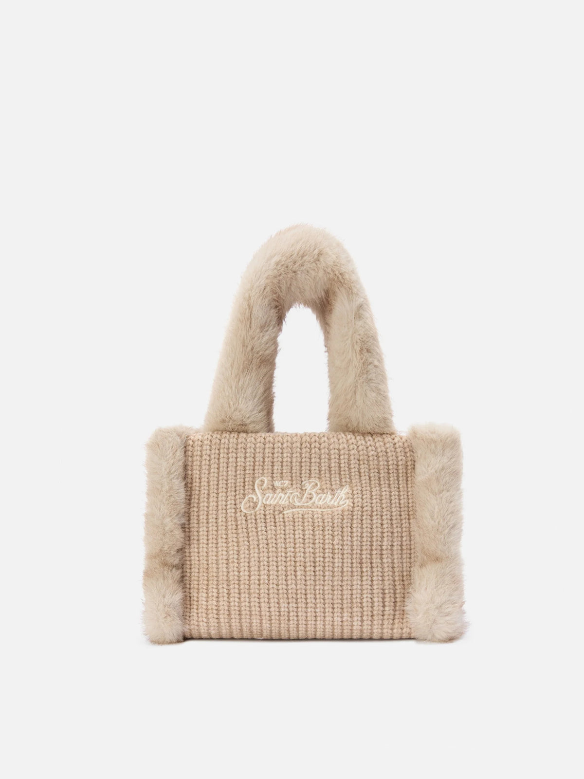 Borsa Mini Vanity beige effetto montone a costine con manici effetto pelliccia<BR/> VAMI022 00521M MC2 SAINT BARTH