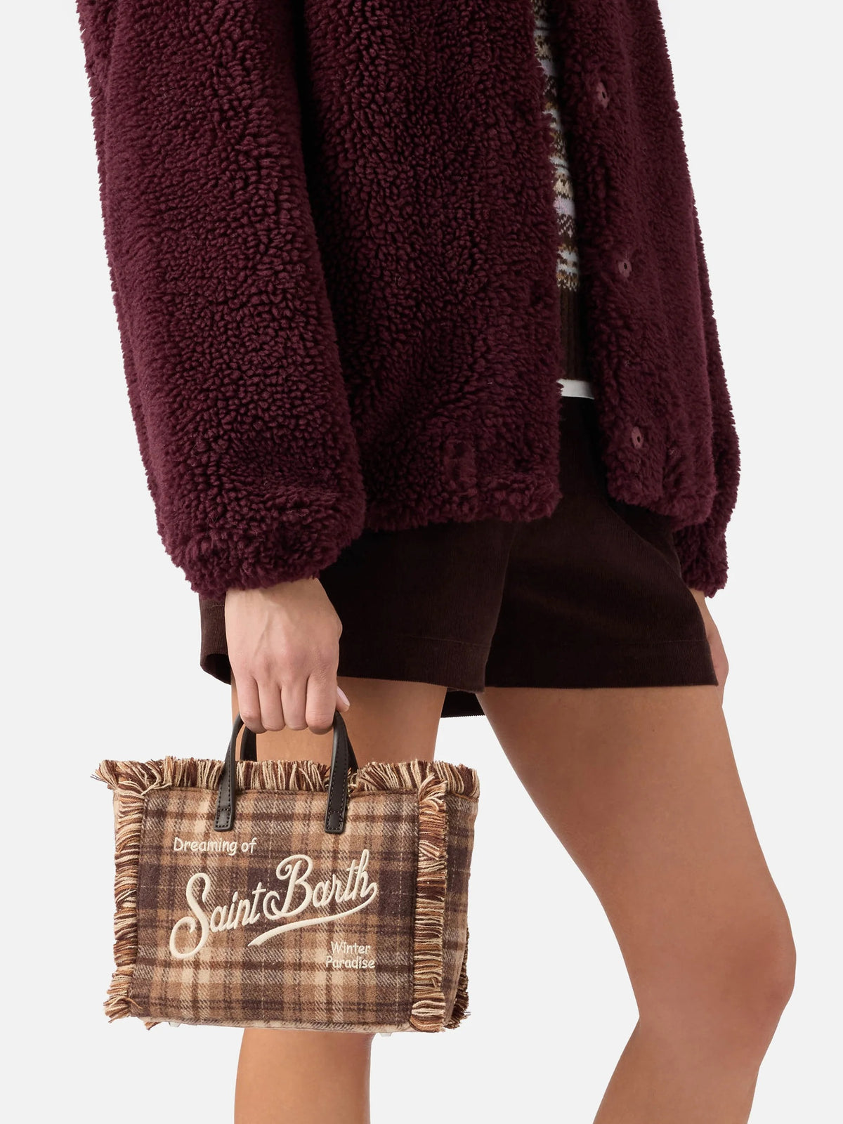 Borsa Mini Vanity in misto lana con motivo tartan<BR/> VAMI031 00470M MC2 SAINT BARTH