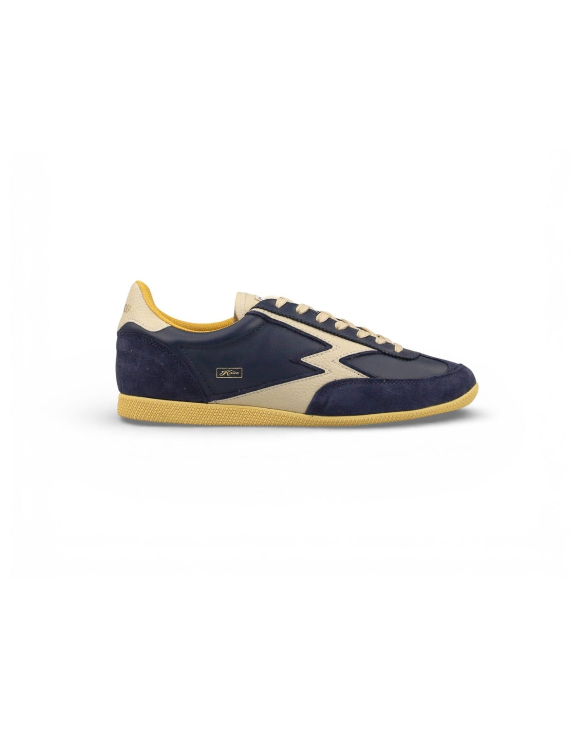 SNEAKER KOBE IN PELLE BLU NAVY E LOGO IN PELLE MARTELLATA BURRO<BR/> KO378M NAVY MOACONCEPT