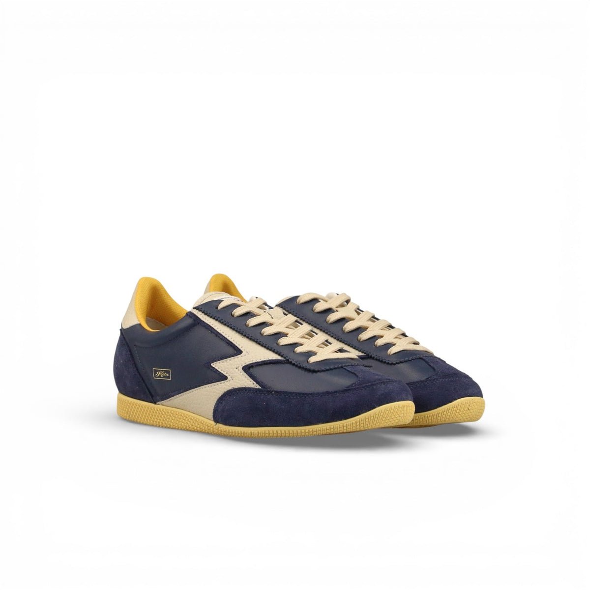 SNEAKER KOBE IN PELLE BLU NAVY E LOGO IN PELLE MARTELLATA BURRO<BR/> KO378M NAVY MOACONCEPT