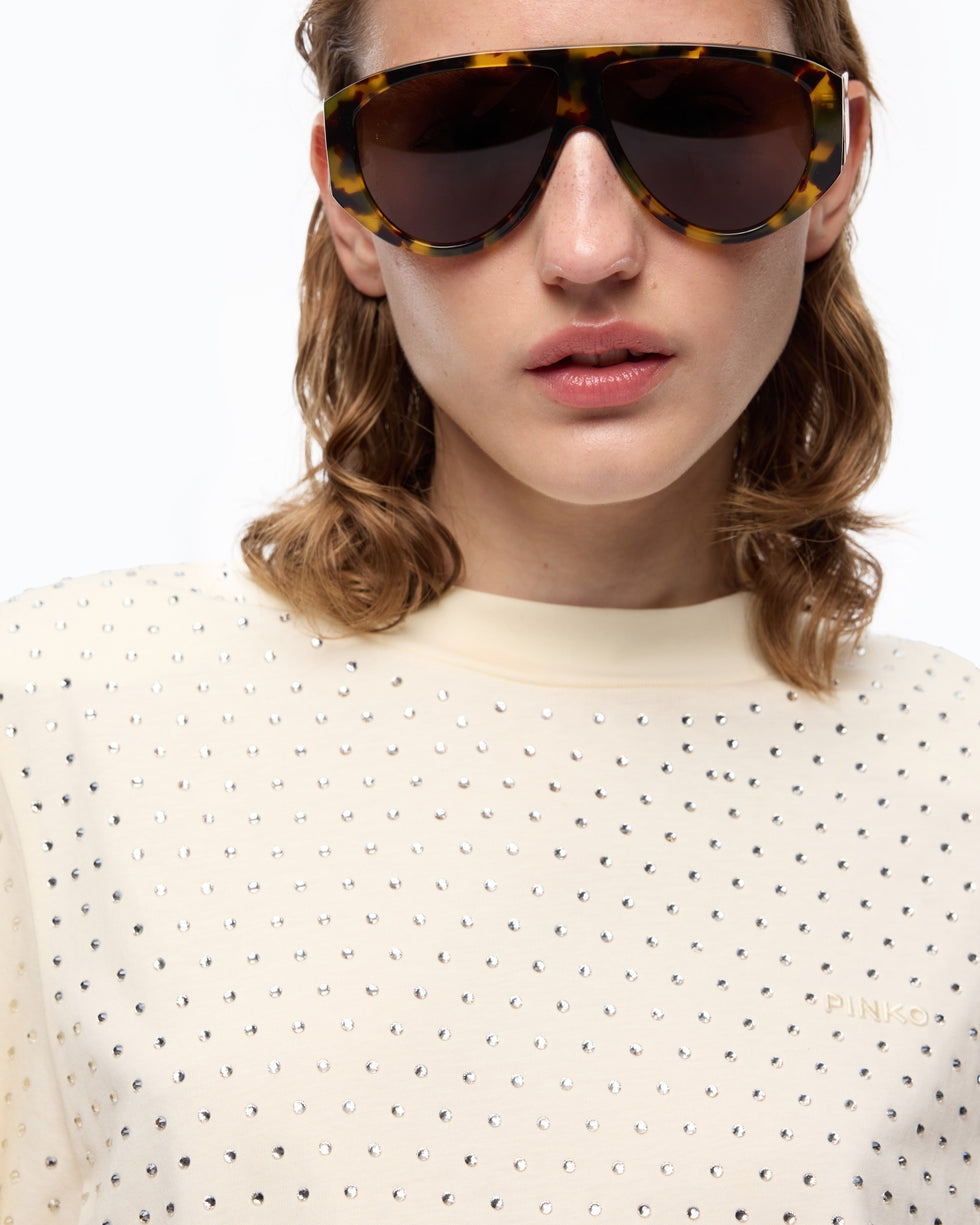 PINKO T-shirt con strass e logo 104604A3GY H02 PINKO
