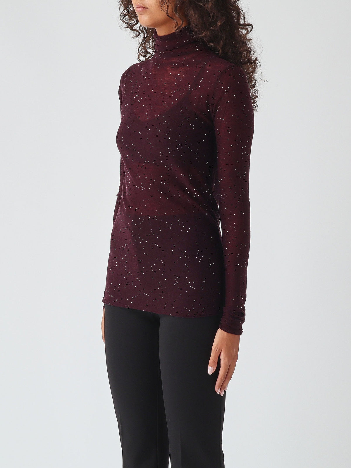 Maglia aderente a collo alto con micro paillettes moss<BR/> 105821A2PM W63 PINKO