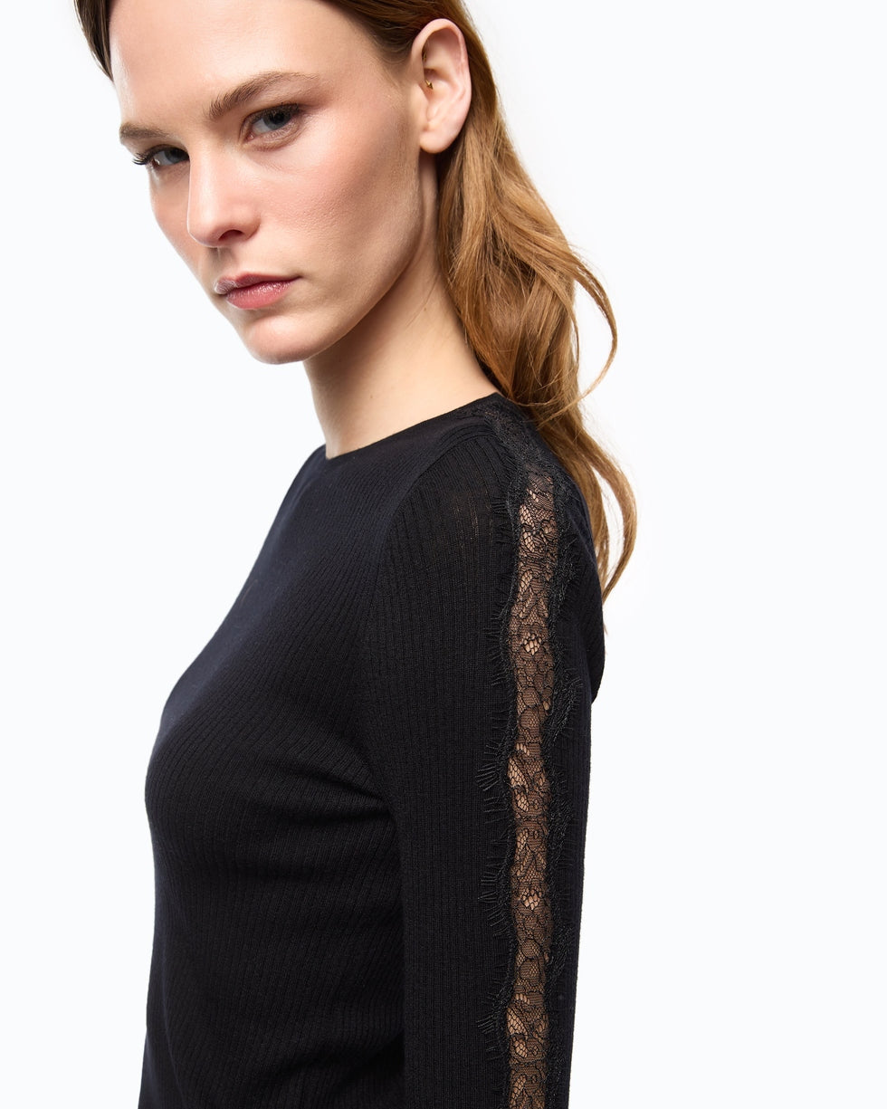 PINKO Maglia a costine con pizzo<BR/> 107269A3I0 Z99 PINKO