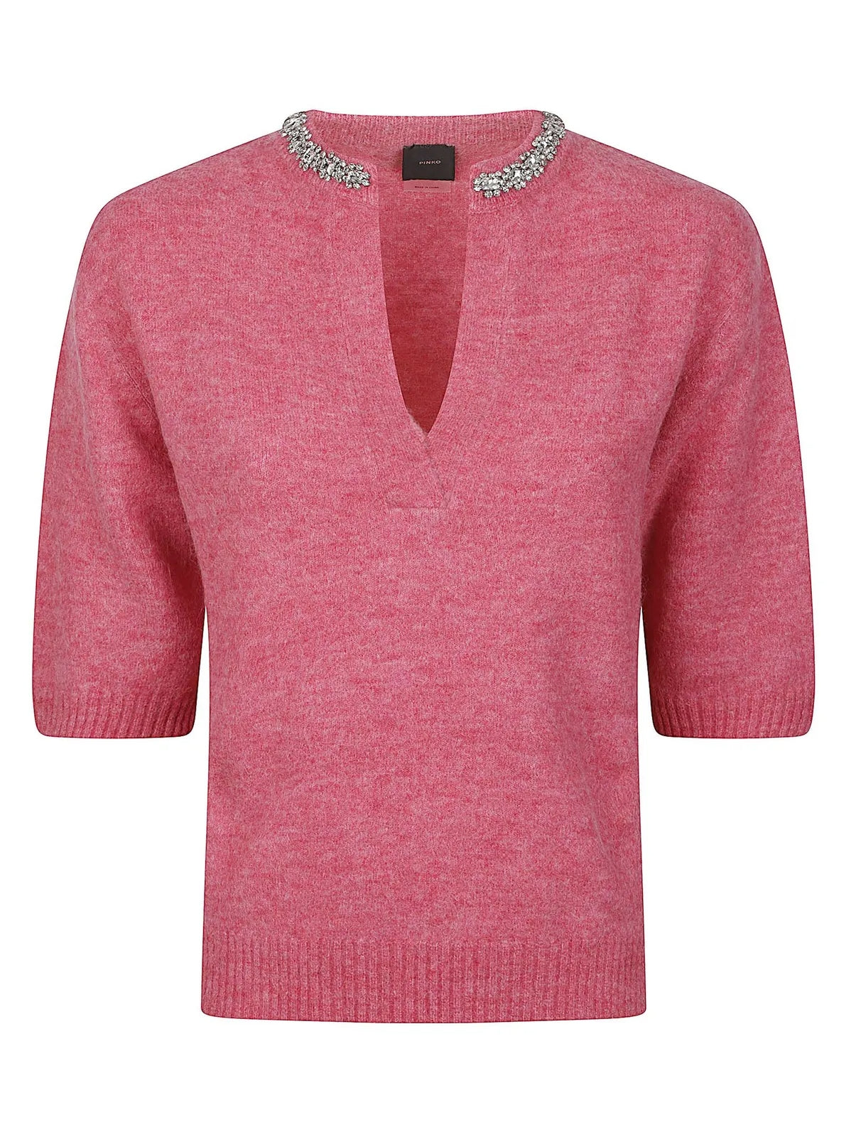 Maglione rosa a maniche corte con scollo a V e decorazioni 107272A3GH P02 PINKO