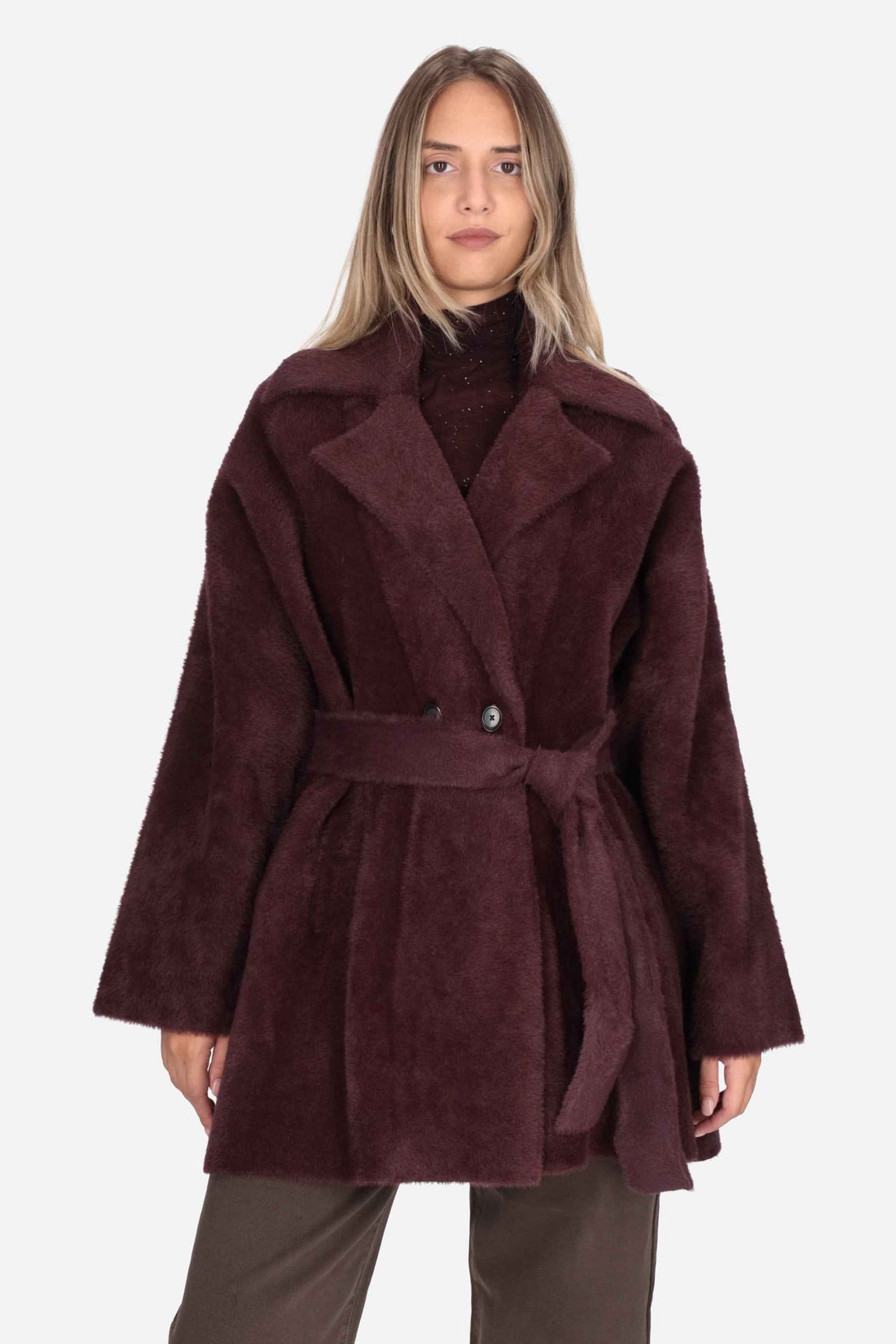Pinko<BR/>CAPPOTTO DONNA PINKO BRUXELLES CAPPOTTO EFFETTO VEL - Cappotto classico - viola 107336A0DI W63 PINKO