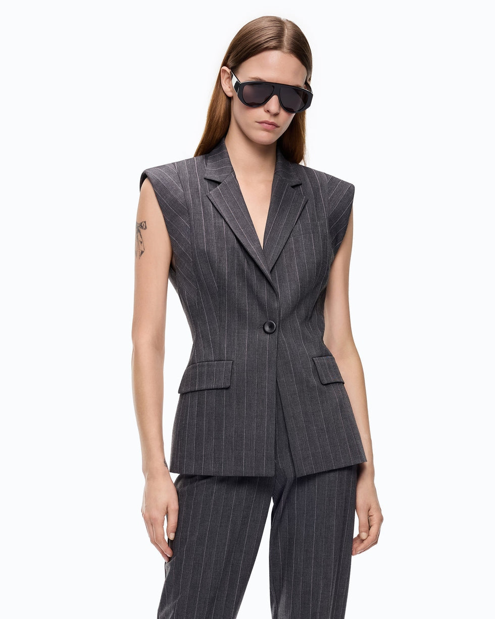 Gilet gessato in misto lana genista 107428A3FF IN4 PINKO