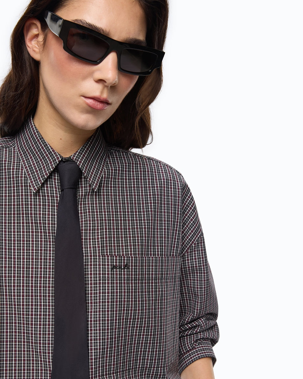 Camicia cropped a quadretti con cravatta carlina 107453A3FQ ZF6 PINKO