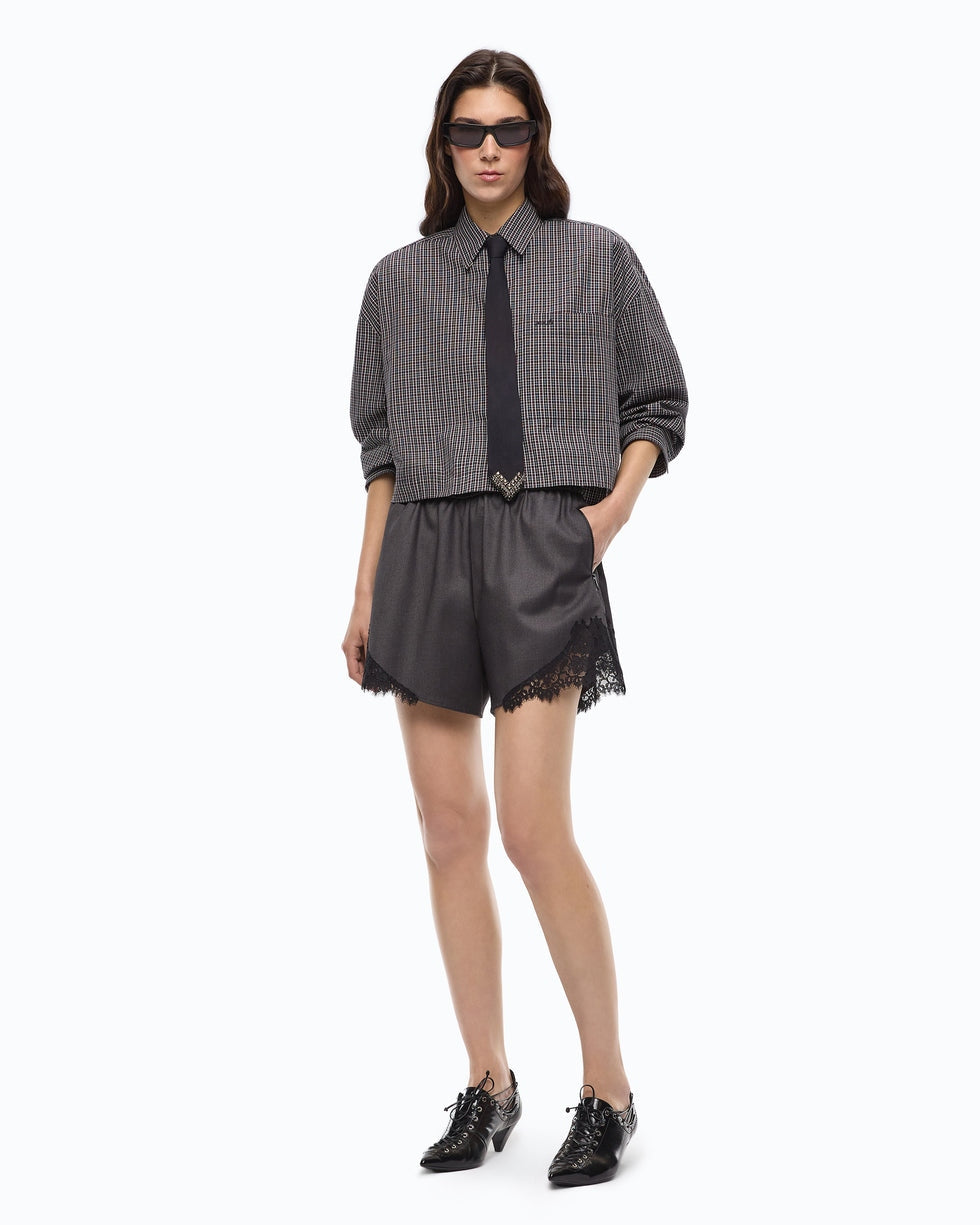 Camicia cropped a quadretti con cravatta carlina 107453A3FQ ZF6 PINKO