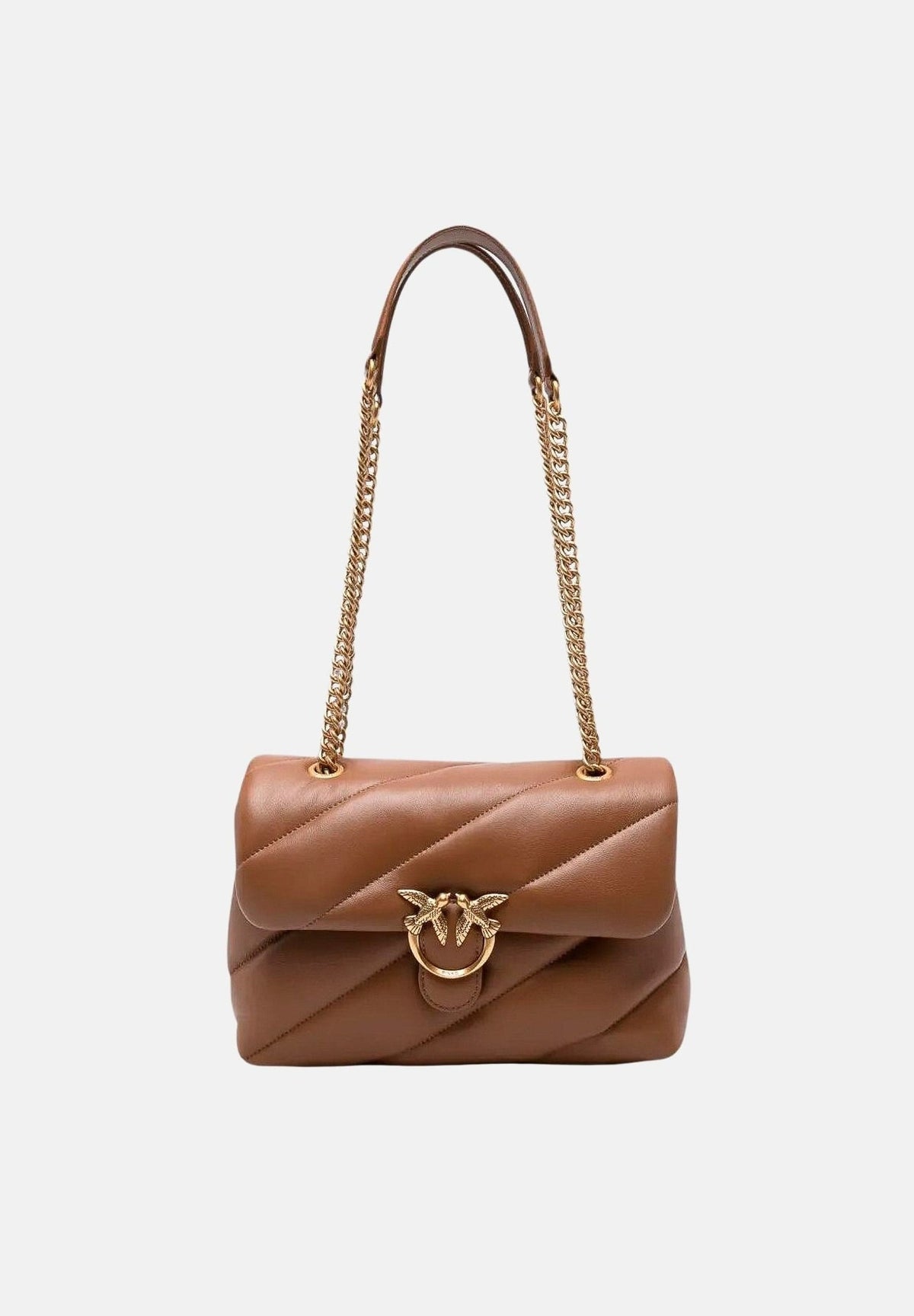 PINKO Borsa a tracolla Love Puff Classic marrone cognac per donna con trapuntatura chevron 107616A0F2 M37Q PINKO