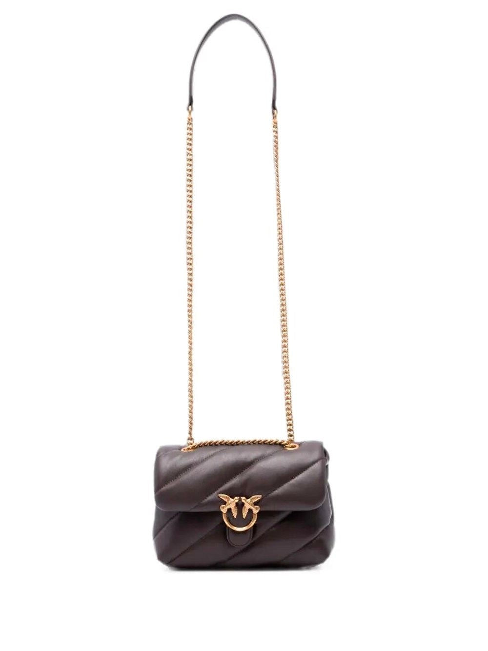 Pinko Love Puff Mini Borsa Donna in Pelle Marrone Marasca Antique Gold 107617A0F2 M12Q PINKO