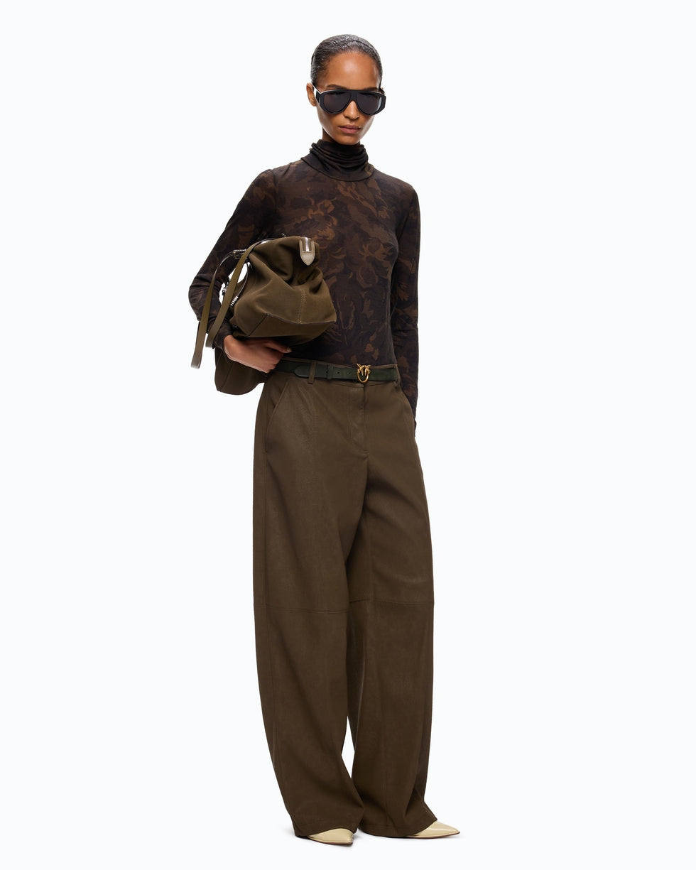 Pantaloni straight effetto pelle nabuk barolo 107710A3MD X51 PINKO