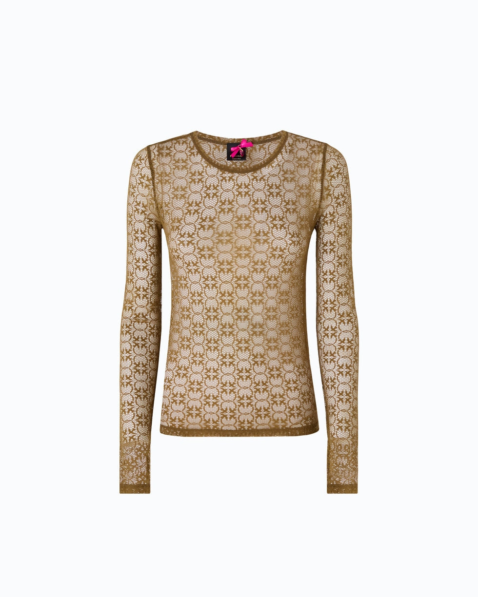Maglia in pizzo stretch con motivo logo Love Birds rover 107737A3MK X24 PINKO