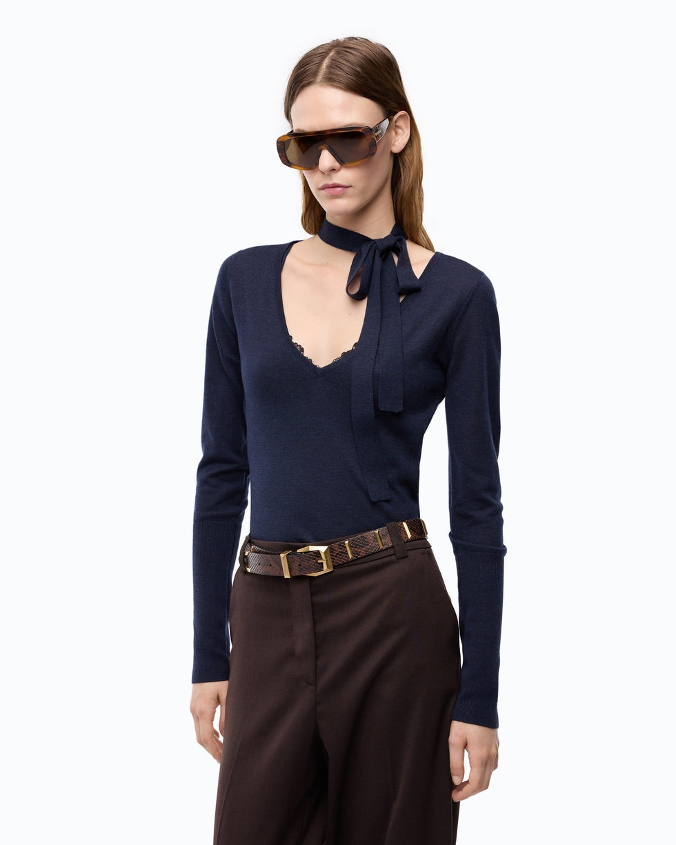 Maglia in lana con pizzo e fusciacca soffio 107775A3O1 G03 PINKO