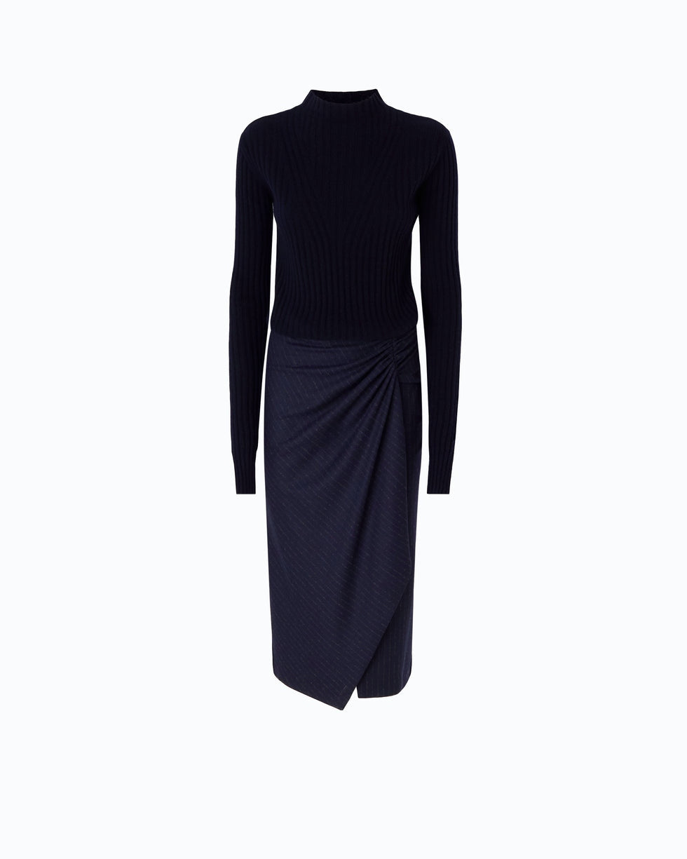 Abito midi in lana con gonna gessata dianella 107795A3MC EI1 PINKO