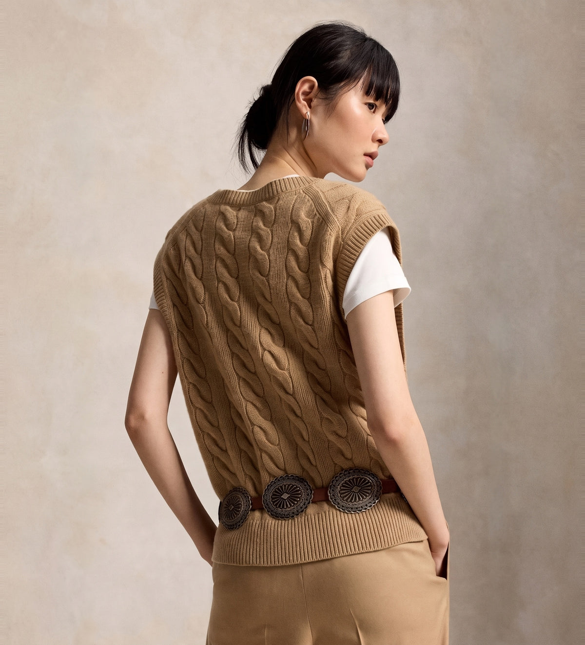 Gilet in maglia di lana e cashmere a trecce 211949994 001 RALPH LAUREN