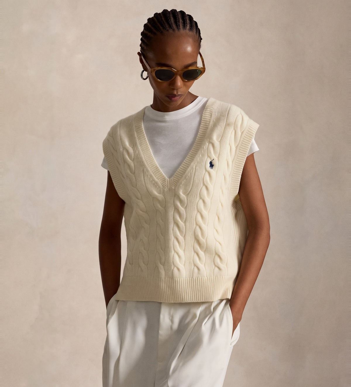 Gilet in maglia di lana e cashmere a trecce 211949994 002 RALPH LAUREN