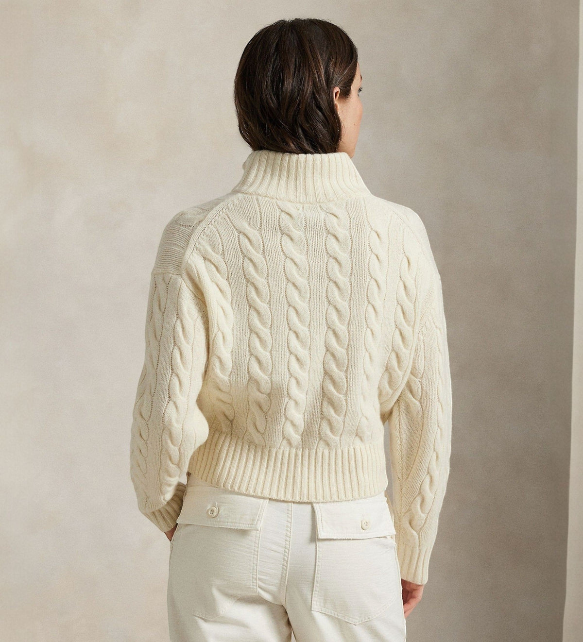Maglia a Trecce in Lana con Mezza Zip Crema 211972130 003 RALPH LAUREN