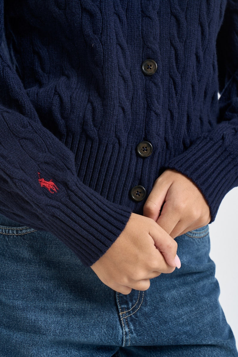 cardigan donna in maglia a trecce blu navy 211B17757 001 RALPH LAUREN
