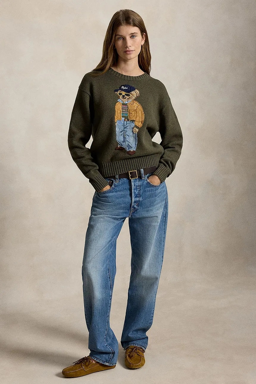 Maglione da donna in cotone orsetto 211B17762 001 RALPH LAUREN