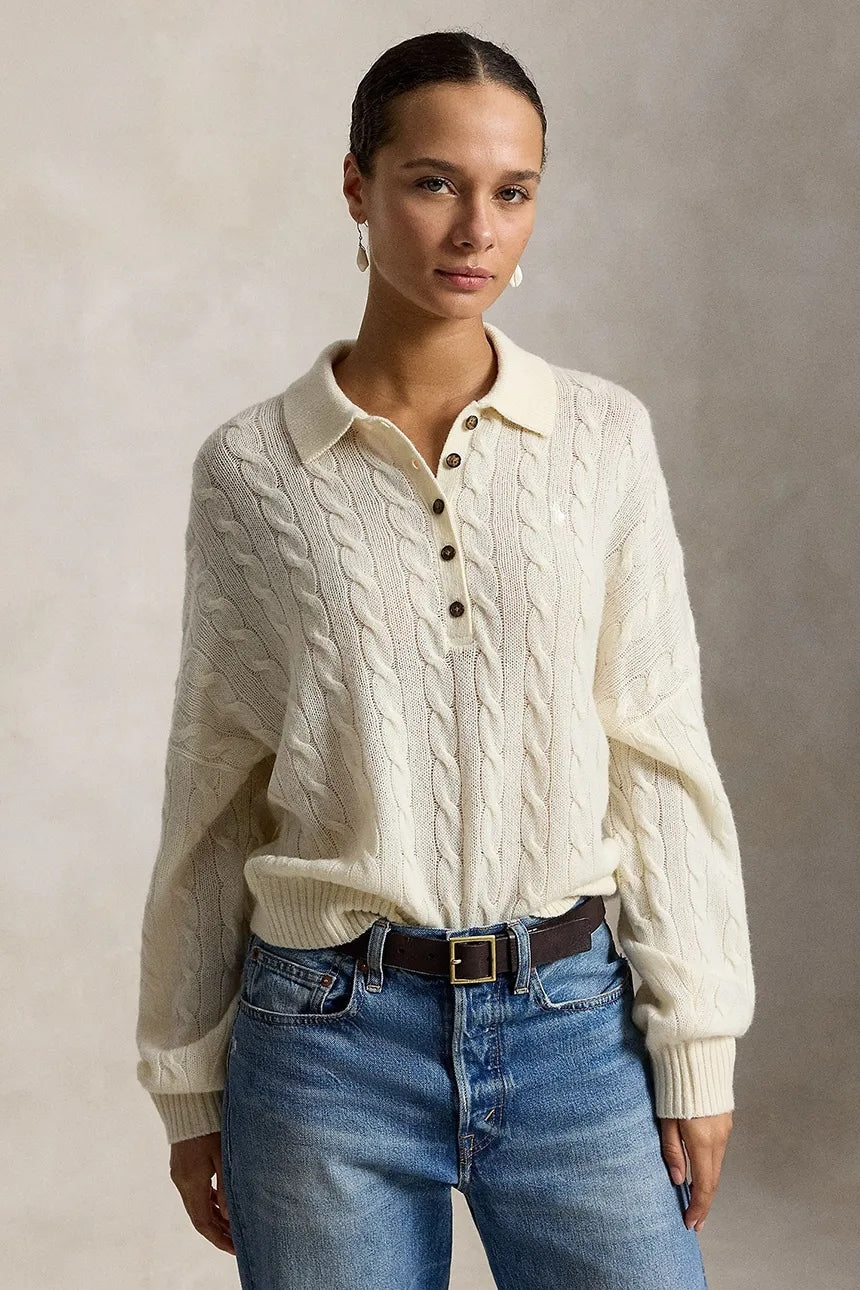 Maglione da donna in lana stile polo<BR/> 211B17767 007 RALPH LAUREN