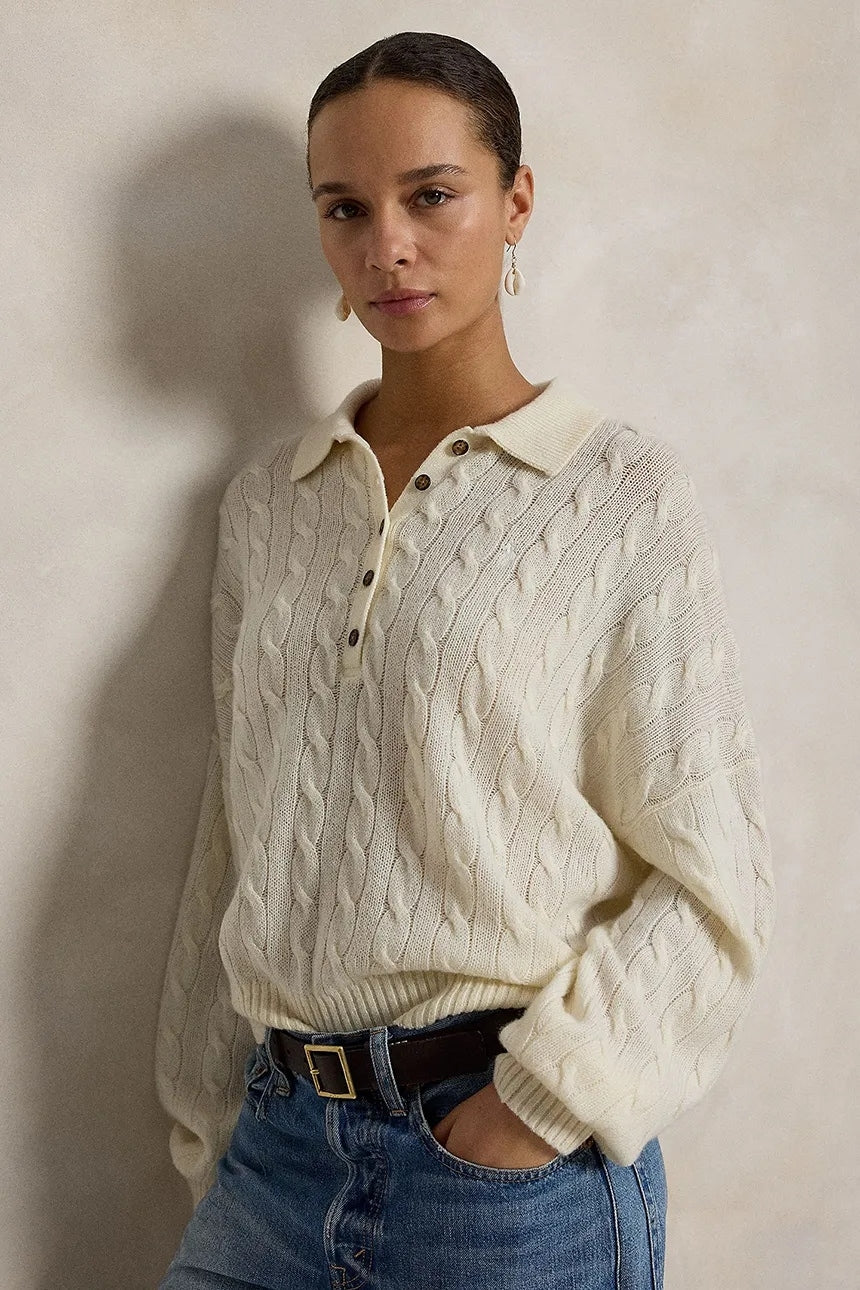 Maglione da donna in lana stile polo<BR/> 211B17767 007 RALPH LAUREN