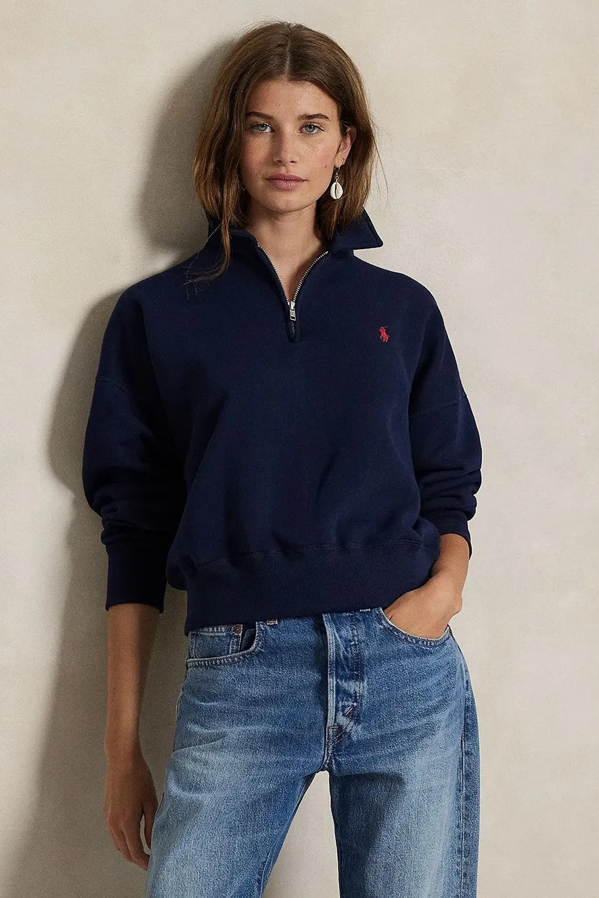 Felpa da donna mezza zip in cotone<BR/> 211B18685 010 RALPH LAUREN