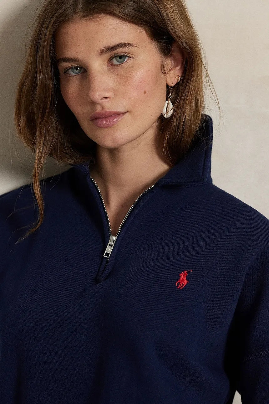 Felpa da donna mezza zip in cotone<BR/> 211B18685 010 RALPH LAUREN