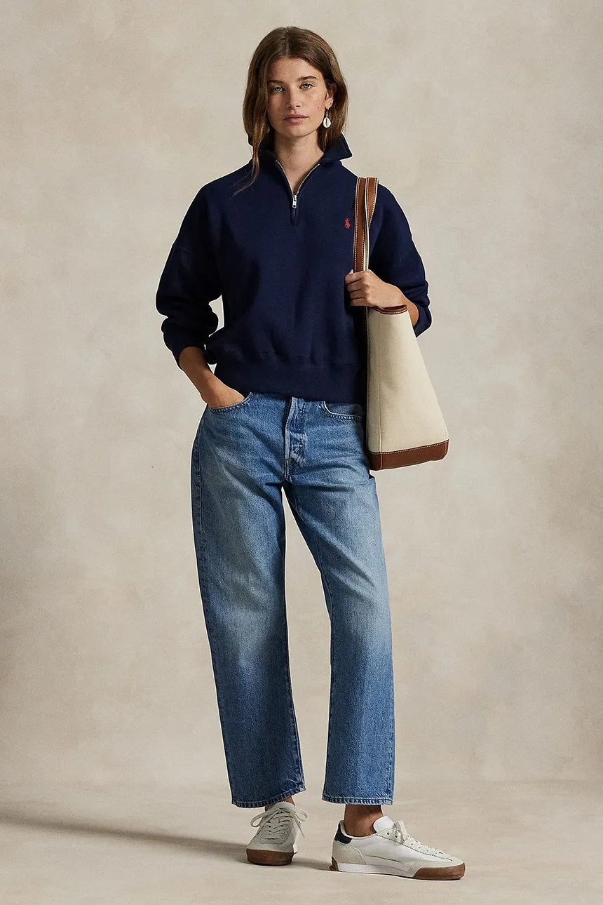 Felpa da donna mezza zip in cotone<BR/> 211B18685 010 RALPH LAUREN