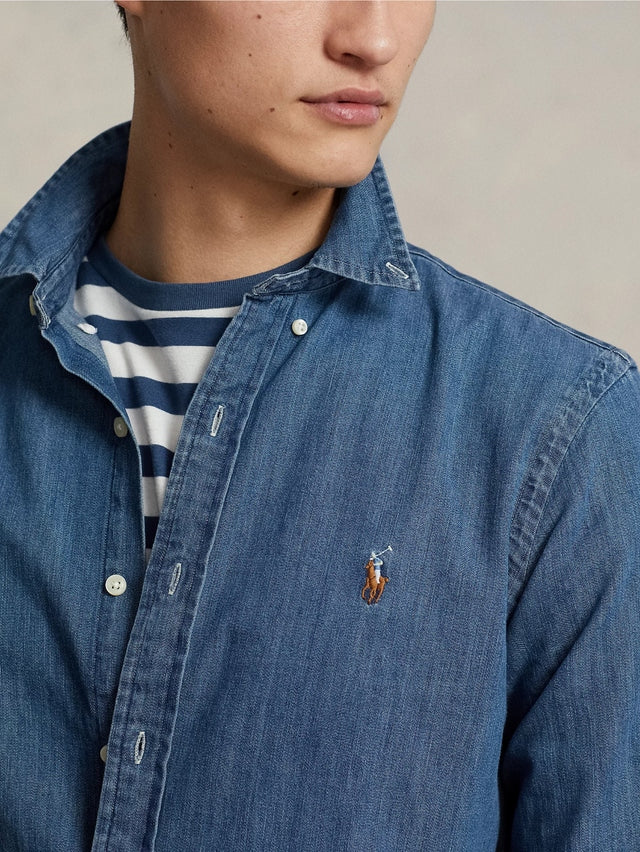 Camicia in Denim Slim Fit Blu<BR/> 710548539 001 RALPH LAUREN