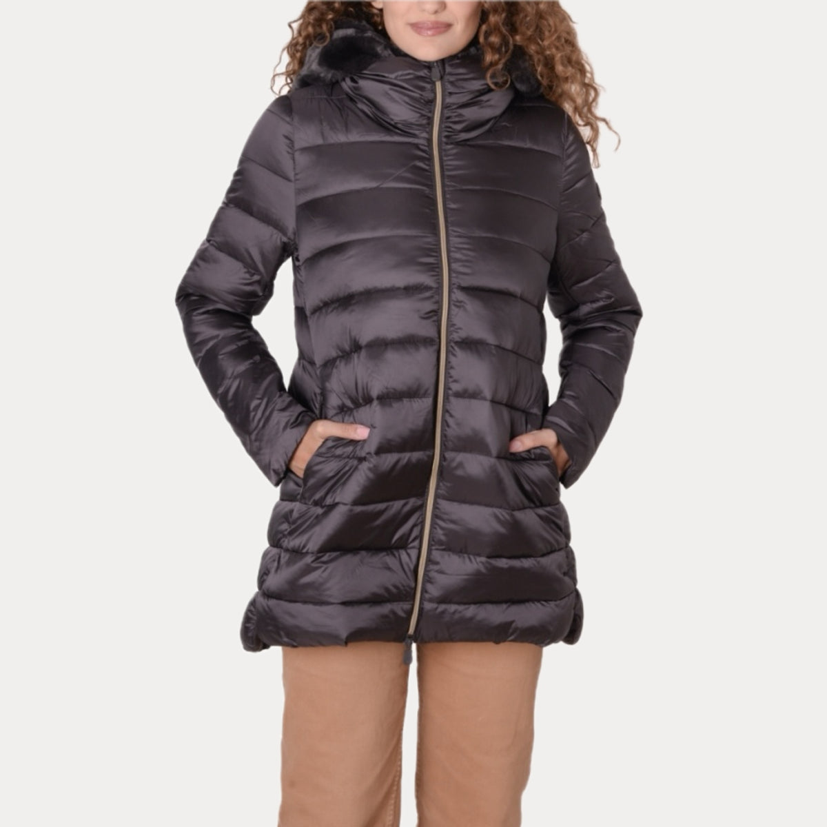 SAVE THE DUCK - PIUMINO DONNA MORO CON INSERTO IN ECOPELLICCIA<BR/> D40280W 40009 SAVE THE DUCK
