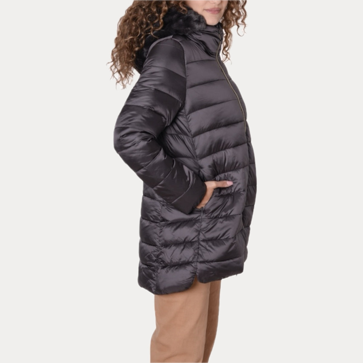 SAVE THE DUCK - PIUMINO DONNA MORO CON INSERTO IN ECOPELLICCIA<BR/> D40280W 40009 SAVE THE DUCK