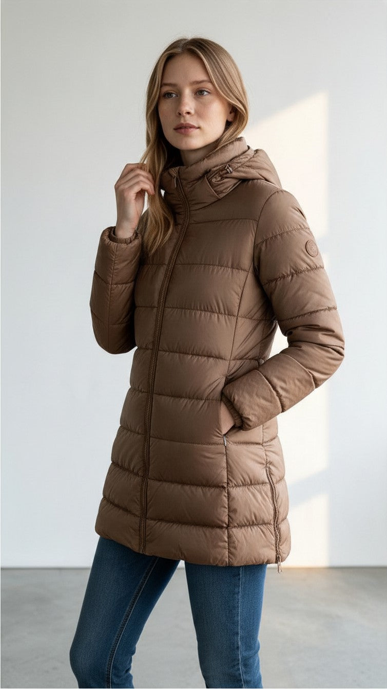 SAVE THE DUCK - PIUMINO DONNA MORO CON INSERTO IN ECOPELLICCIA<BR/> D40280W 40054 SAVE THE DUCK