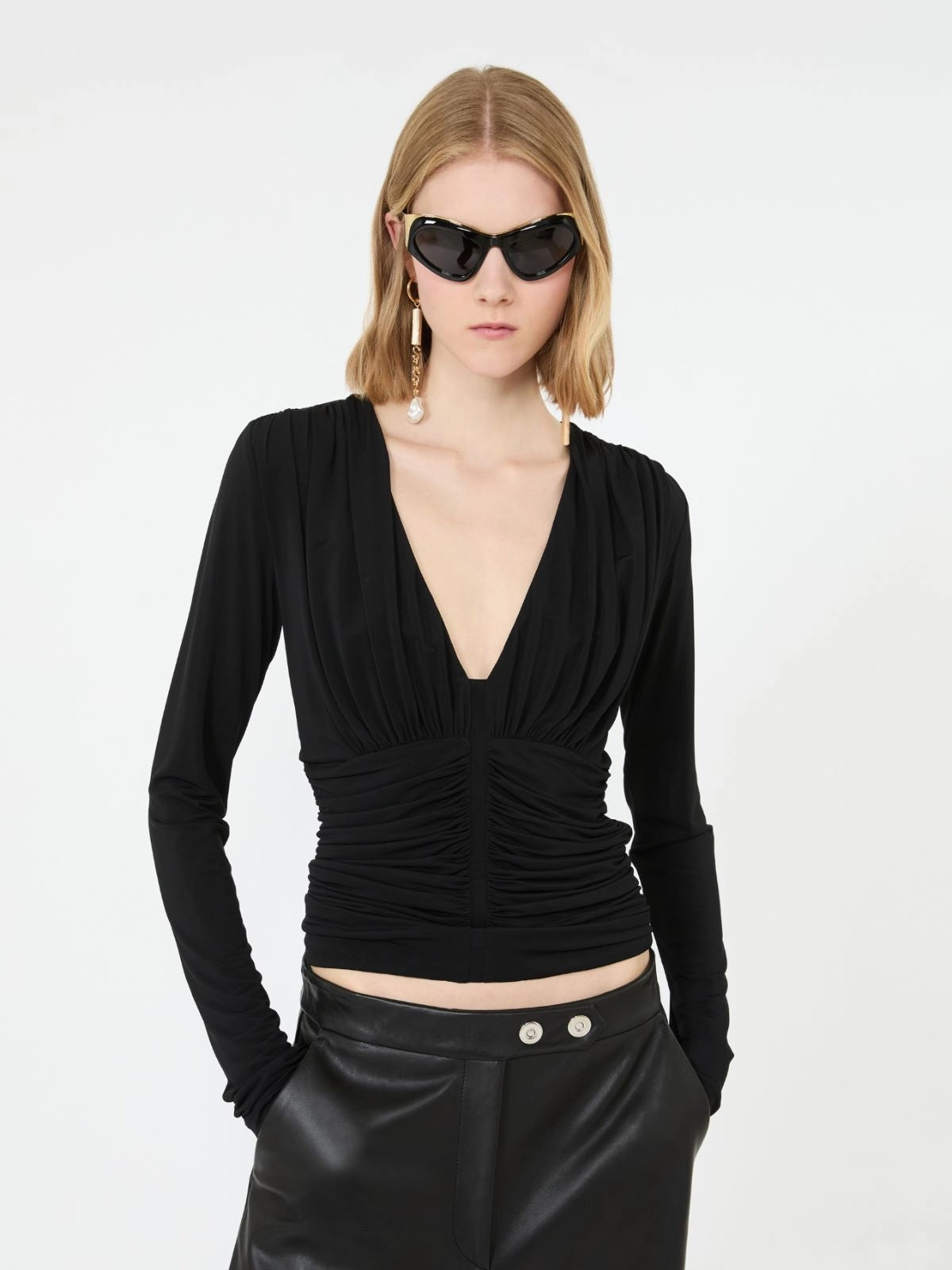 SPORTMAX<BR/>Top a maniche lunghe in jersey di viscosa - Nero SPXBEATO 003 SPORTMAX