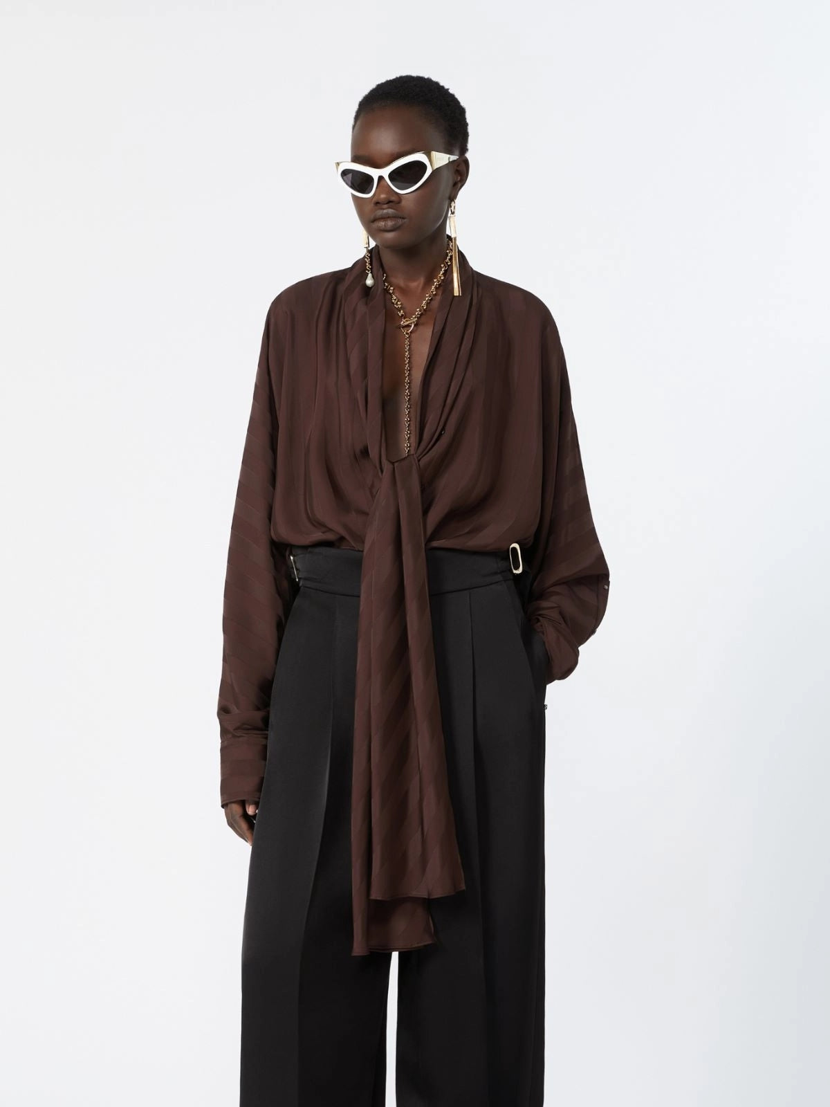 SPORTMAX<BR/>Camicia over a kimono - Cioccolato SPXCORSARO 003 SPORTMAX
