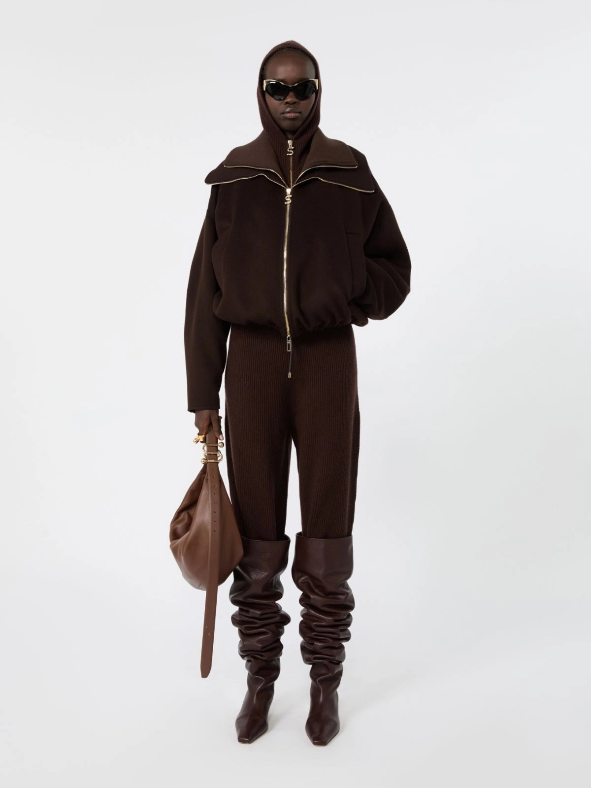 SPORTMAX<BR/>Bomber in pura lana con davantino rimovibile - Cioccolato SPXEMIRO 038 SPORTMAX