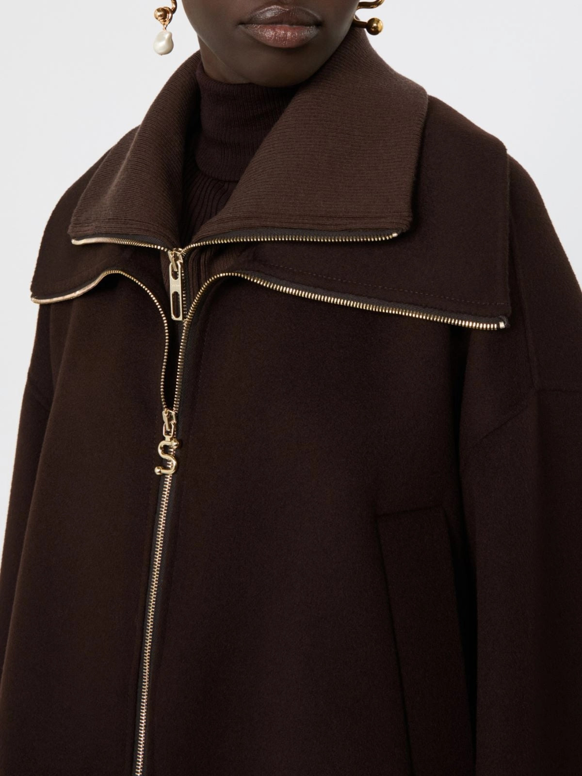 SPORTMAX<BR/>Bomber in pura lana con davantino rimovibile - Cioccolato SPXEMIRO 038 SPORTMAX