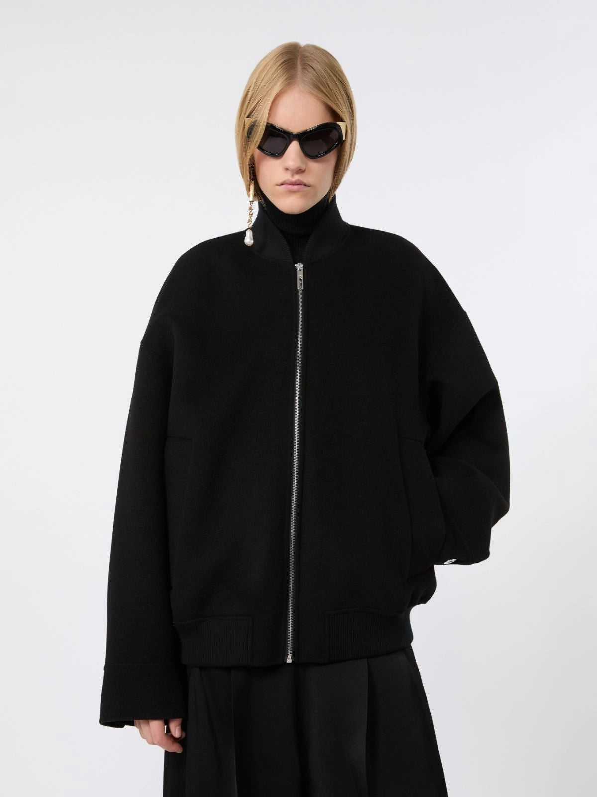 SPORTMAX<BR/>Bomber in double di pura lana - Nero SPXONDATA 013 SPORTMAX