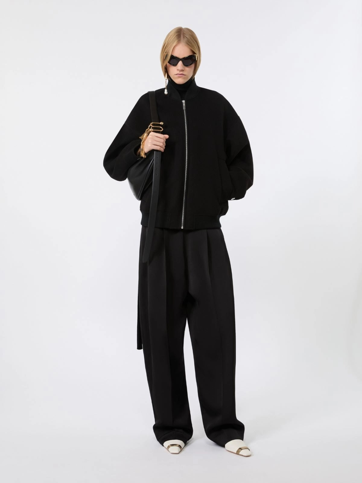 SPORTMAX<BR/>Bomber in double di pura lana - Nero SPXONDATA 013 SPORTMAX