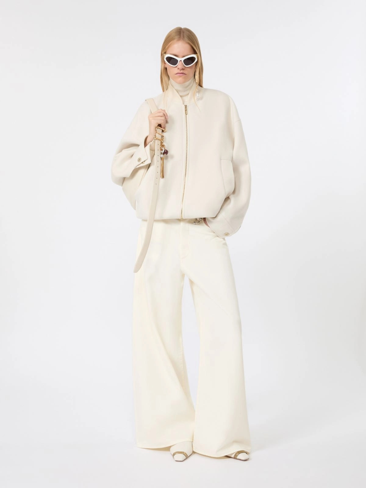 SPORTMAX<BR/>Bomber in double di pura lana - Bianco SPXONDATA 018 SPORTMAX