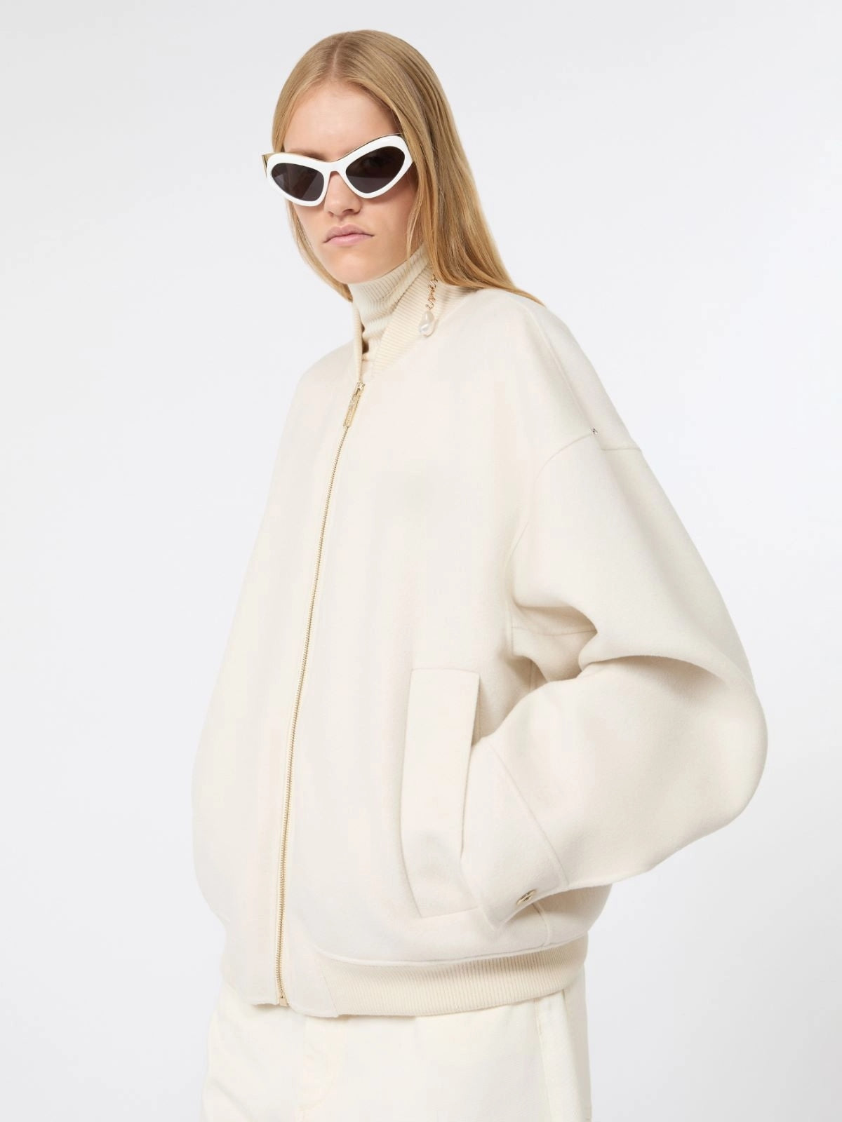 SPORTMAX<BR/>Bomber in double di pura lana - Bianco SPXONDATA 018 SPORTMAX