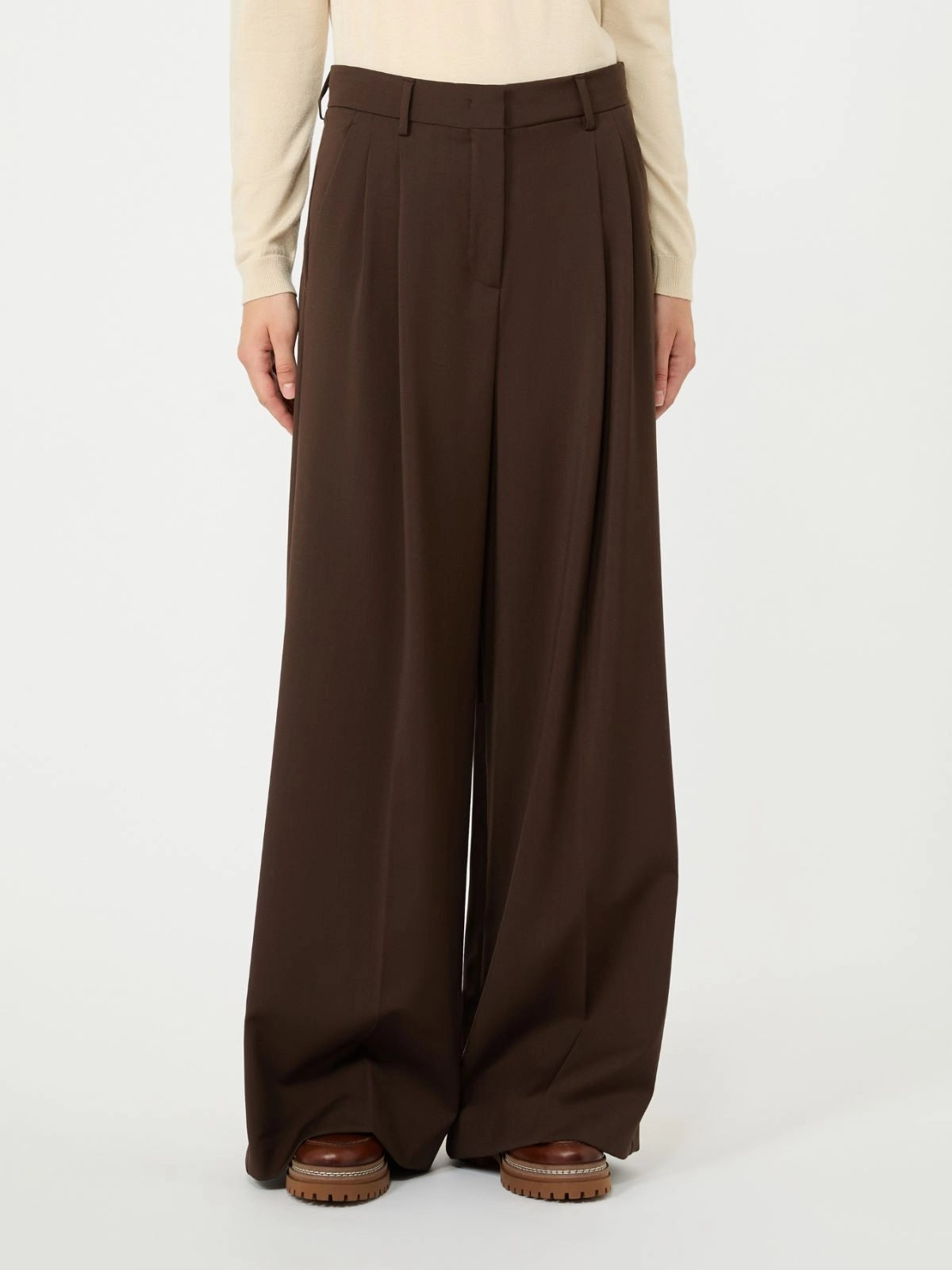 Pantalone in tela di lana - MARRONE SCURO WKDADELFI 013 WEEKEND