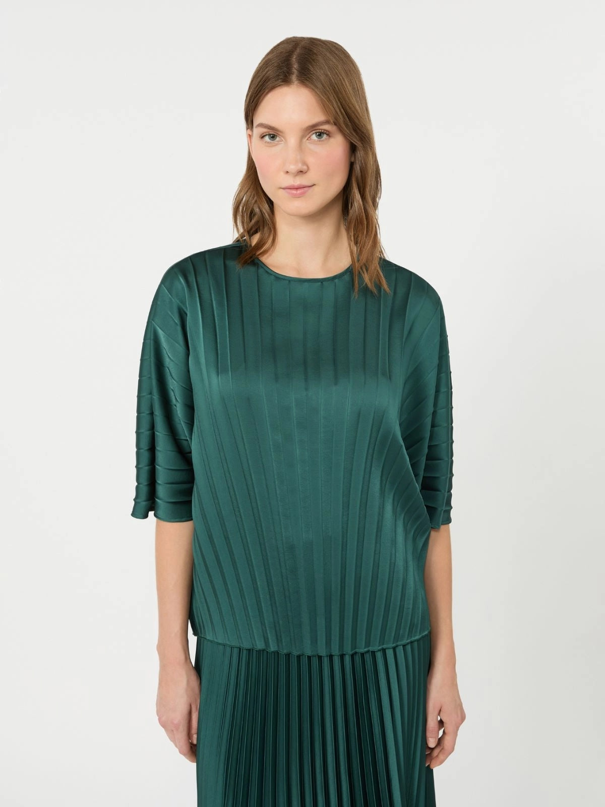 Blusa ampia in raso plissé - VERDE SCURO WKDAUREO 011 WEEKEND