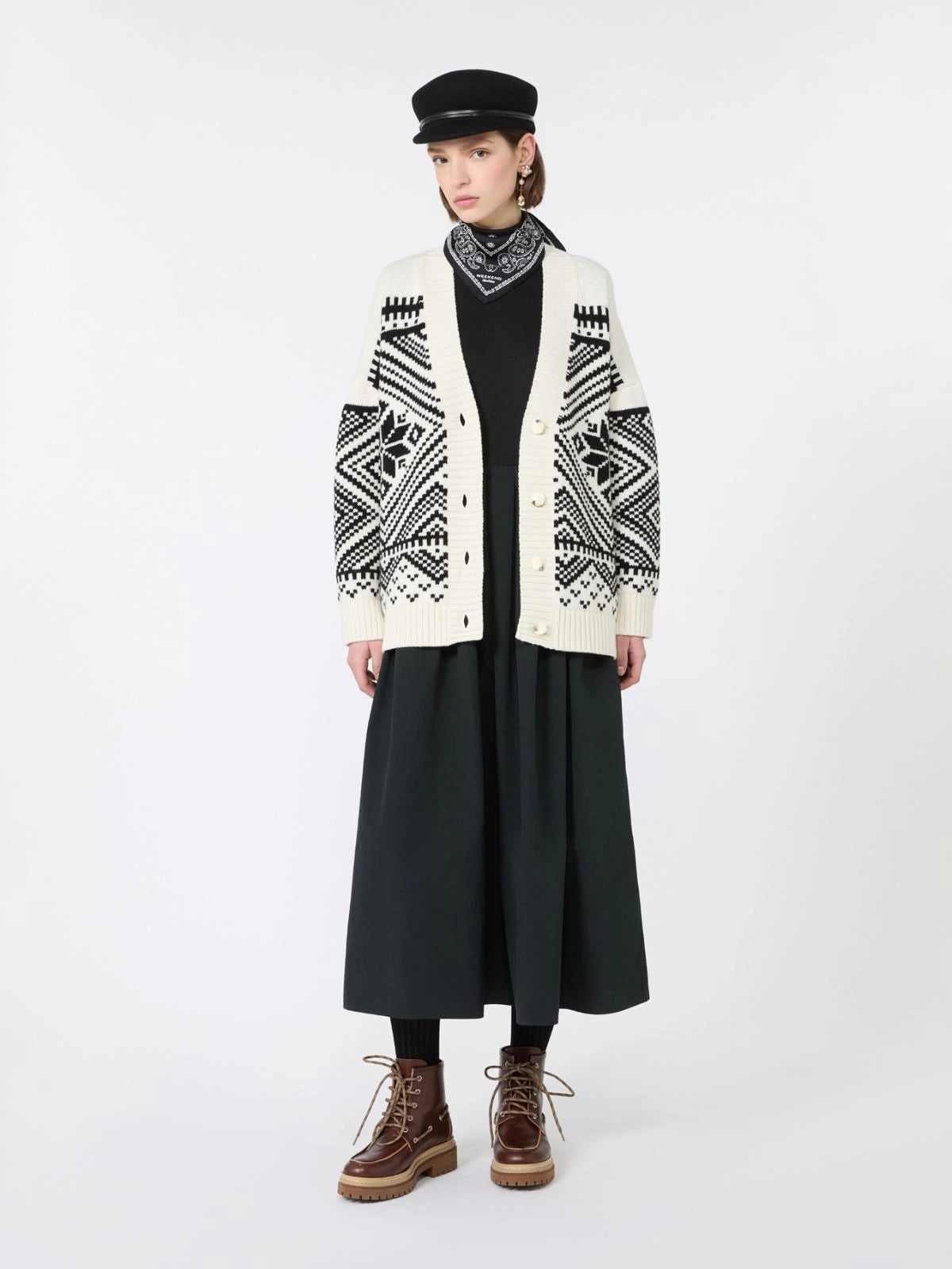Cardigan in lana jacquard - NERO<BR/> WKDBELGIO 004 WEEKEND