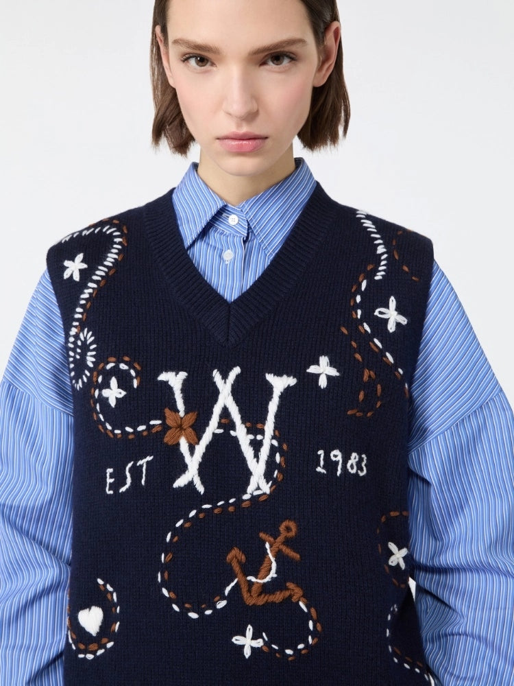 WEEKEND Gilet in filato di lana con ricami - BLU MARINO WKDCACAO 002 WEEKEND